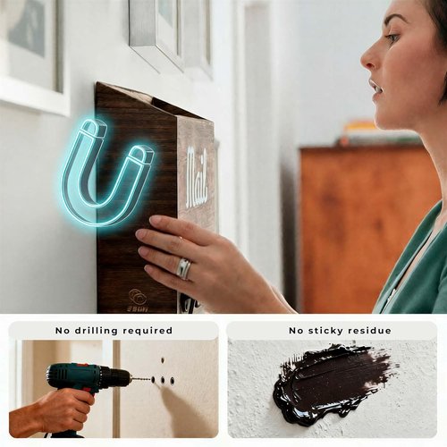 eBun Magnetic Mail Organizer - 2-Pack Solid Wood Wall Mount with 12 Hooks for Easy Entryway Storage