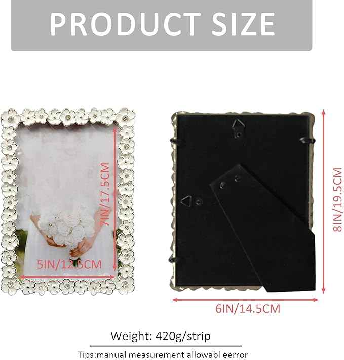 5X7 Wedding Picture Frame with Enamel Finis Glass Front - Ornate Antique White Flowers Photo Frame Tabletop/Wall Vintage Display Gifts for Women