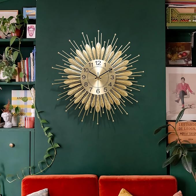 Large Wall Clock,23inch Gold Wall Clock Non-Ticking Mid Century Wall Clocks for Living Room Decor,Battery Operated Wall Clock for Bedroom&Living Room
