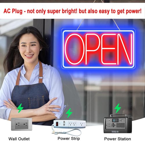 Skiennix 16.5" x 9" LED Neon Open Sign - Ultra Bright 12V/2A Light with ON/OFF Switch for Bars, Salons, Coffee Shops, Hotels