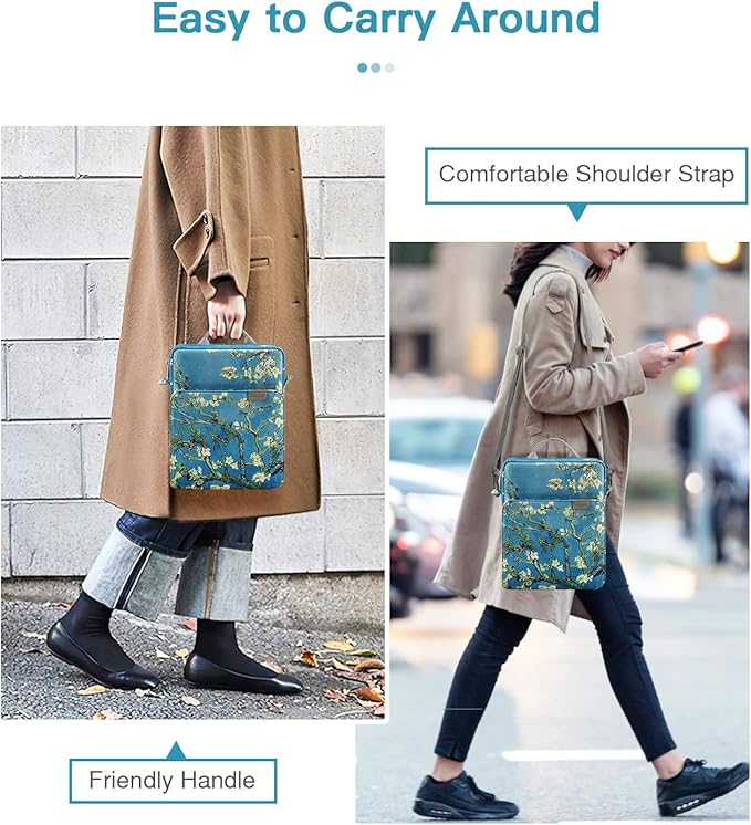 MoKo 13.3-14 Inch Laptop Sleeve Bag Fits MacBook Pro M3/M2 14" 2023, MacBook Pro 13" M2, Air 13.6 M3/M2,Tab S8 Ultra 14.6,Handle Carrying Case with Shoulder Strap, Apricot Flower