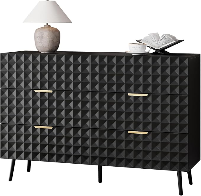 6 Drawers Dresser,Dresser for Bedroom,Chest of Drawers with Diamond-Shaped,TV Stand for Living Room