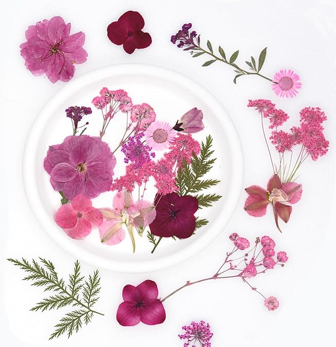 30Pcs Dried Pressed Natural Flowers for Resin Molds Real Pressed Flowers Dry Leaves Bulk Natural Herbs Kit for DIY Scrapbooking Art Crafts Jewelry Molds Candle Soap Making Nails Decor (Pink)