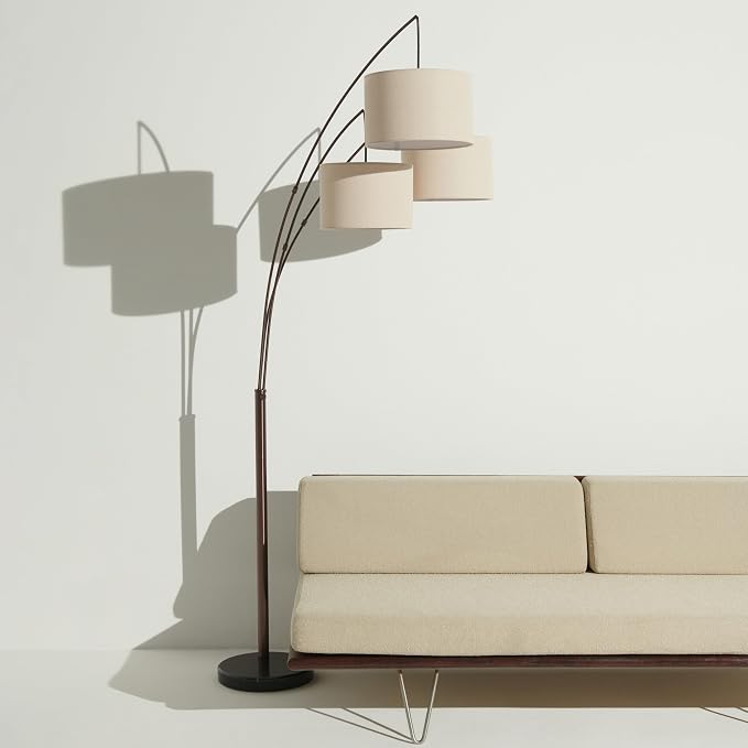 Brightech Trilage Arc Floor Lamp - Large Standing Lamp with 3 Fabric Shades & LED Bulbs for Living Room Over the Sofa, Reading, Multi-Head Traditional Tree Floor Lamp for Bedroom - Oil Rubbed Bronze