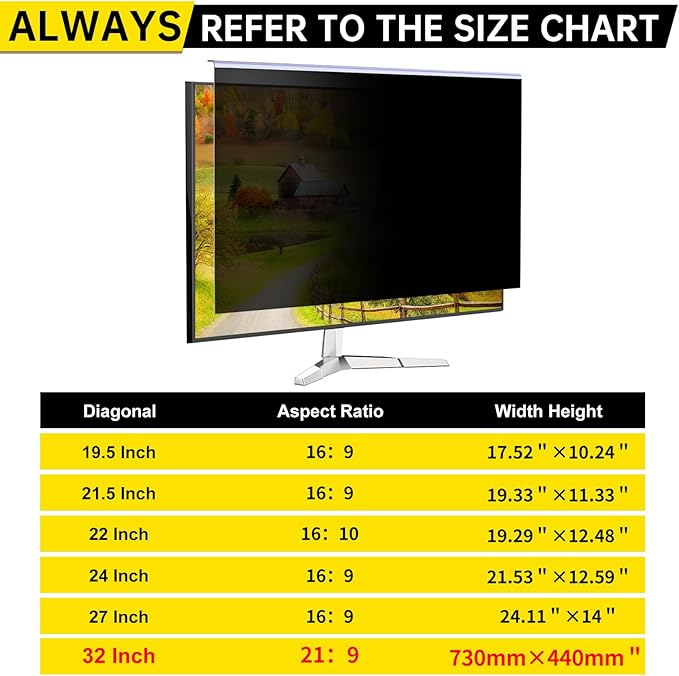 DEJIMAX 32 Inch Privacy Screen for 16:9 Computer Monitor, Anti-Blue Light Monitor Privacy Screen Filter, Anti-UV Computer Shield, Hanging Type