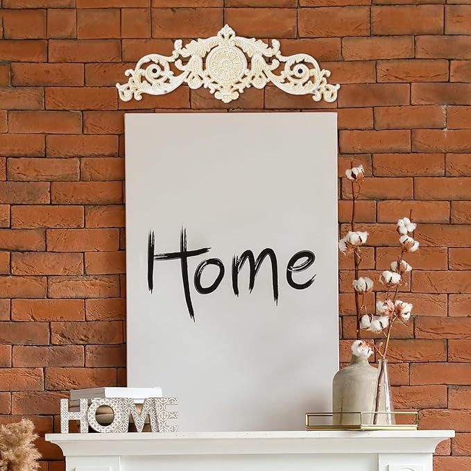 Sungmor Antique Style Cast Iron Wall Decor - Ornate Scroll and Floral Design Metal Plaque for Home or Garden Décor - Fireplace Mantel, Furniture Decorative Accent - 17.5 Inch & Vintage White Finish