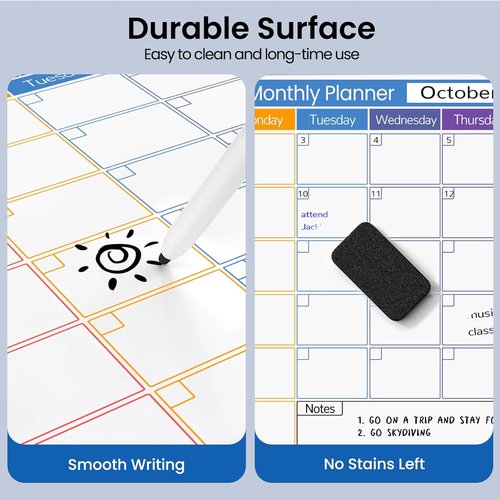Colorful Monthly Dry Erase Calendar - 16" x 12" Wall Hanging Whiteboard Planner for Home, School, Office