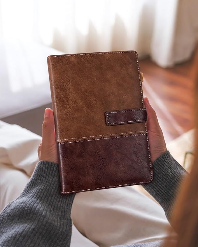 HULIPARK Leather Notebook Journal with Pen, A5 Lined Hardcover Notebook with Magnetic Closure, 240 Pages Daily Journal for Men Women, Ruled Journal Notebooks for Work, Writing, Note Taking - Brown
