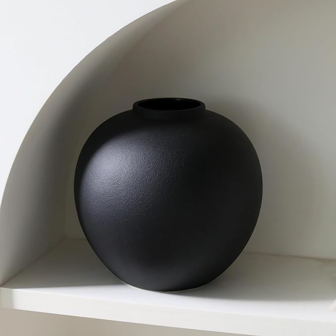Large Black Ceramic Flower Vase,Decorative Jar Flower Vase, Decorative Jar Modern Centerpiece Table Decorations,Rustic Ceramic vases for Home Decor Dining Room(Black, 0614)