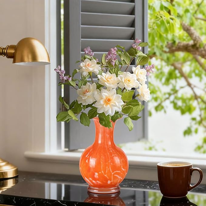 KAMMAK Colored Glass Vase, Beautiful Hand Blown Decorative Vase, Modern Art Vase for Flower Mantle Dining Table Centerpiece, Entryway Living Room Wedding Decoration, HR004