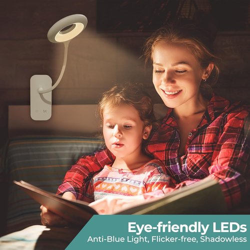 CUHIOY Clip-On Reading Light - Rechargeable LED Desk Lamp with Flexible Neck & Touch Control | 5 Colors, 5 Brightness Levels