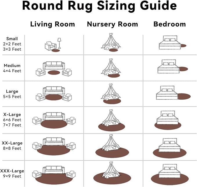 OLANLY Coffee Round Rugs for Bedroom - Machine Washable, 8 ft Circle Area Rugs for Living Room, Soft and Fluffy Shaggy Carpet for Teen Girls and Boys, Nursery Rooms, Dorms, Home Decor Aesthetic