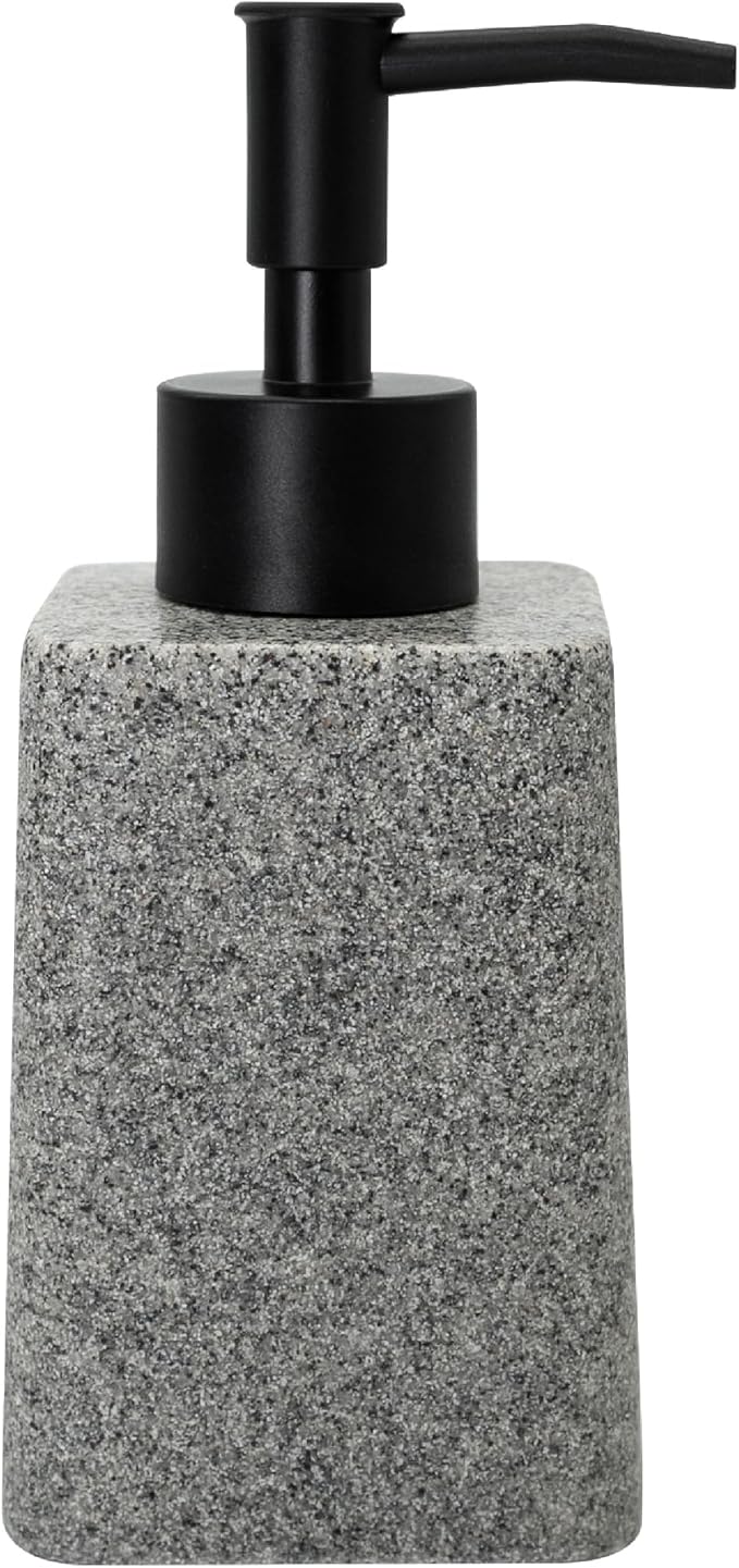 Bathroom & Kitchen Countertop Soap Dispenser, Modern Sandstone-Look Resin Bottle with ABS Pump, Durable Shatter-Resistant 8.5 oz Dispenser (Grey)