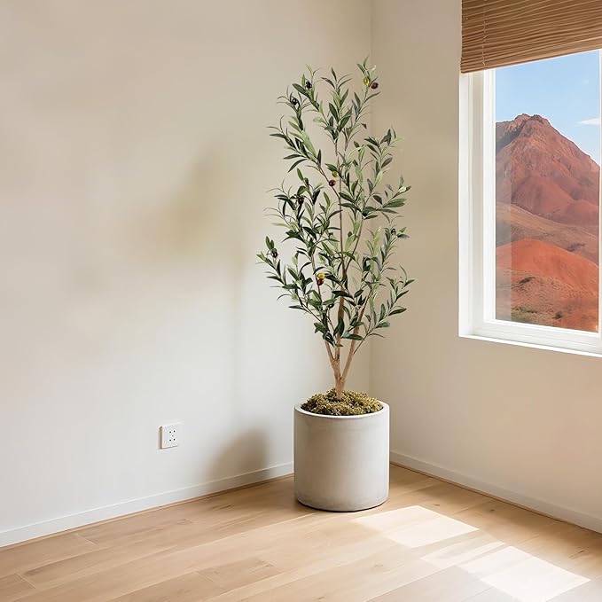 Bellacat Faux Olive Tree 4ft,Olive Trees Artificial Indoor with Natural Wood Trunk and Realistic Leaves and Fruits. 4 Feet(48in) Fake Olive Tree for Home House Office Décor.