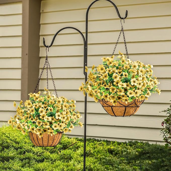 Artificial Flowers Outdoor Faux Plants UV Resistant Fake Patio Flowers Plastic Greenery Plnats Outside Bulk for Spring Garden Hanging Planter Home Vase Decor, 12 Bundles (Yellow)