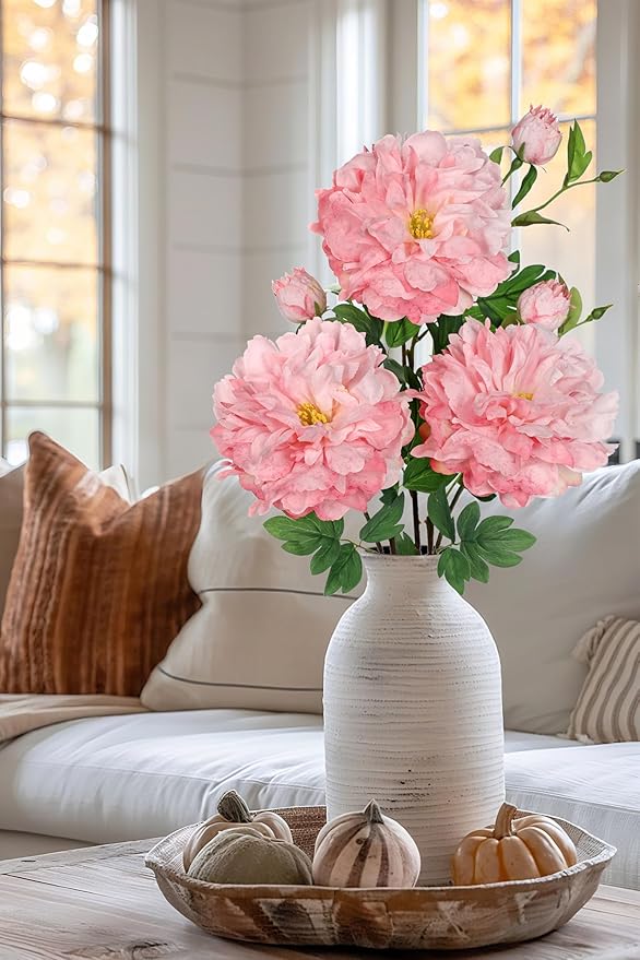 3Pcs Pink Peonies Artificial Flowers 27.5" Fake Flower Silk Flowers with Long Stem Floral Arrangements Bouquets Faux Peony Flowers for DIY Wedding Party Centerpieces Decor Home Office Decoration