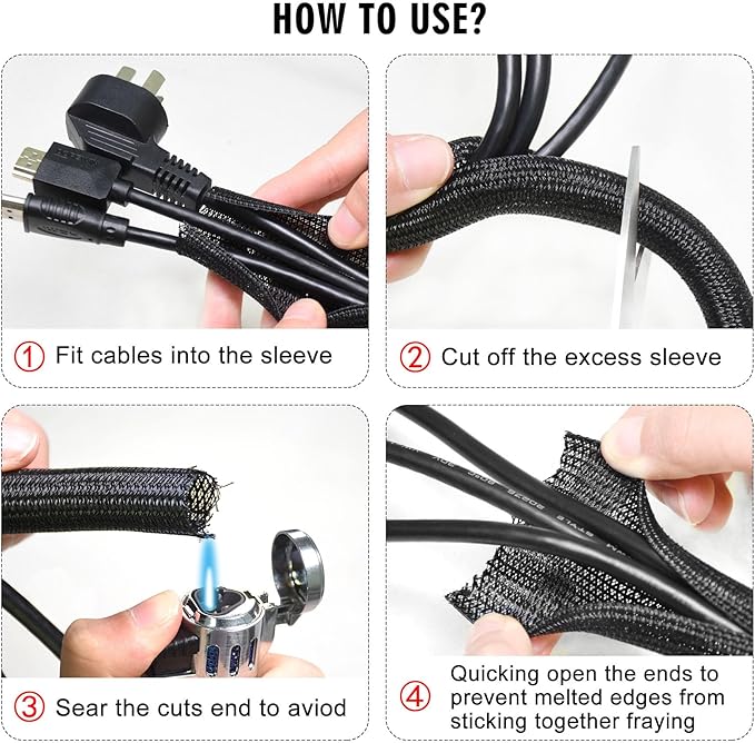 10ft x 1 inch Cable Sleeve Split Wire Loom Tubing for Power, Audio, USB, Cord Management for TV, Computer, Protects from Pets Chewing, Black