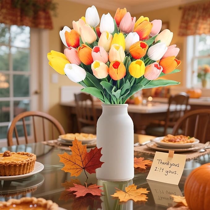 20pcs 14" Tulips Artificial Flowers for Real Touch Fake Tulips Slik Faux Flowers for Summer Wedding Bouquet Spring Easter Mother's Day Decor (5 Color)