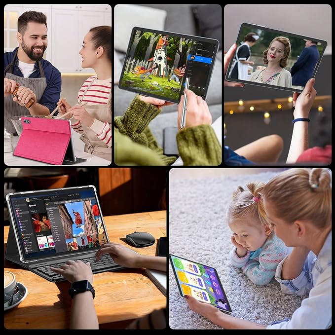 Suicoey 2026 Android 15 Tablet with Keyboard, 24GB RAM + 256GB ROM (2TB Expand), 10 inch Tablet with Gemini AI, Octa-Core, 8000mAh, Widevine L1, 2 in 1 Tablets with Case, Mouse, Stylus(Pink Case)