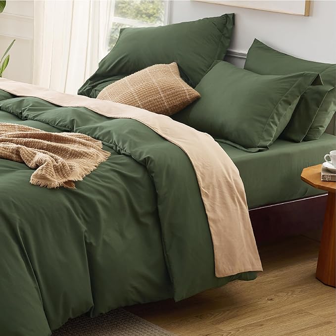Bedsure Duvet Cover with Fitted Sheet King - 6 Pieces, Deep Pocket, Hotel Luxury Soft Double Brushed Bedding Set, 1 Duvet Cover, 1 Fitted Sheet, 2 Pillow Shams, 2 Pillowcases, NO Comforter, Green