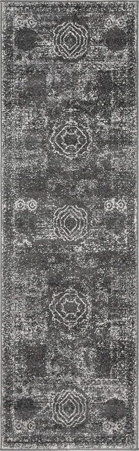 Unique Loom Bromley Collection Area Rug - Wells (2' x 6' 9" Runner, Dark Gray/ Gray)