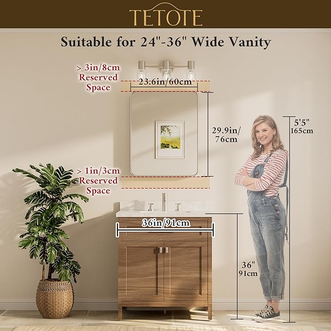 TETOTE Brushed Nickel Bathroom Mirror 24 x 30 Inch for Vanity Metal Framed Mirror Modern Farmhouse for Living Room Entryway(Horizontal/Vertical)
