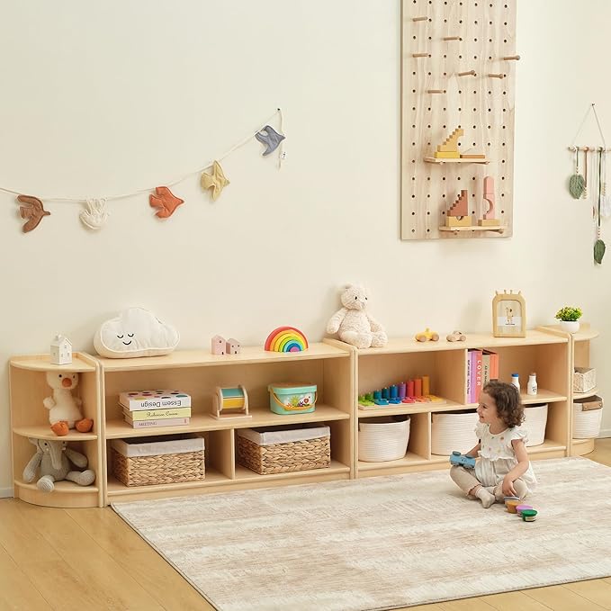 OOOK 5-Compartment Wooden Storage Cabinet, Montessori Shelf for Toy Organizers and Storage, Kids Classroom Organizer, Playroom, Daycare and Preschool Shelf