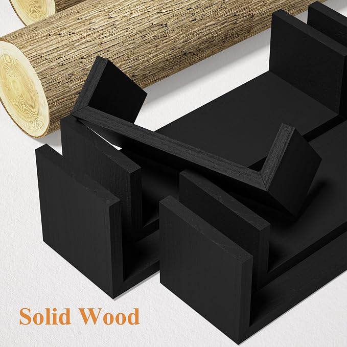 SRIWATANA Floating Shelves for Wall, Wall Shelves for Bathroom, Bedroom, Living Room, Kitchen, Office, Wood Shelves for Home Decor Set of 5 (Weathered Black)