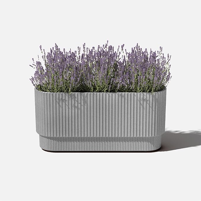 Veradek Demi Series Long Planter for Porch, Patio, Backyard | Durable Plastic-Concrete Material | Modern Décor for Shrubs, Flowers