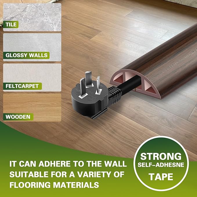 Floor Cord Cover Cable Cavity Self Adhesive Hider - Electric Cord Covers for Living Rooms, Offices - Cable Cover Protector (Black Wood, 1.18" x 10')