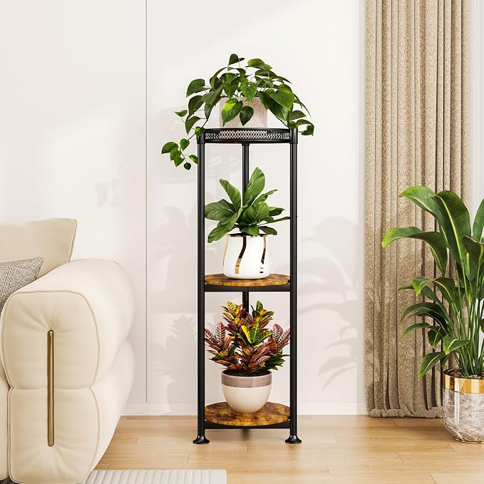3 Tier Corner Black Plant Stand Indoor,32 Inch Tall Multiple Sturdy Vertical Metal Flower Heavy Duty Pot Holder Shelf Outdoor for Patio Porch Living Room