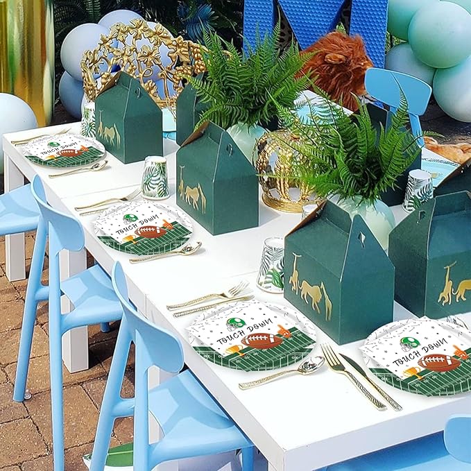 72 Pcs First Down Football Plates and Napkins - DIY First Year Down Birthday Party Decorations for Boy Birthday, 24 Guests