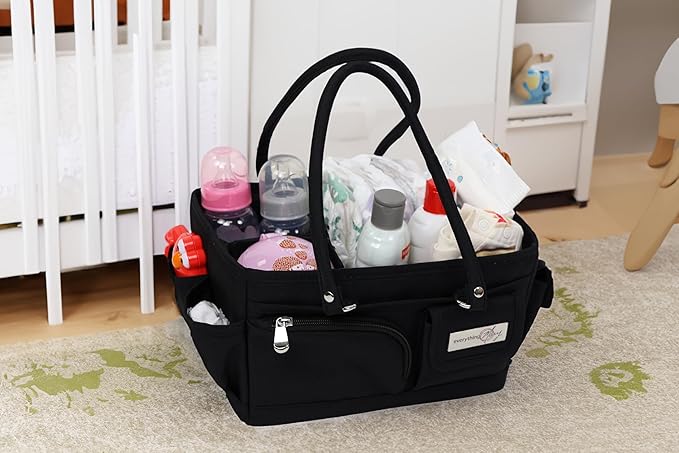 Everything Mary Junior Deluxe Store & Tote Organizer – Black Craft Tote with Handles – Collapsible Storage Caddy for Scrapbooking, Sewing, Art Supplies & DIY Creative Tools