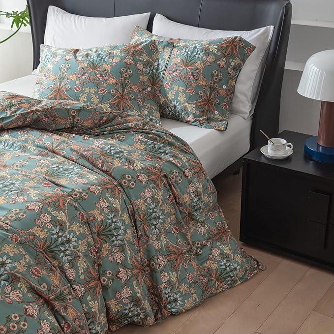 EAVD Vintage Style Floral Duvet Cover Twin Soft 100% Cotton Flower Bedding Set for Girls Women Reversible Chic Shabby Botanical Floral Comforter Cover with 2 Pillowcases Zipper