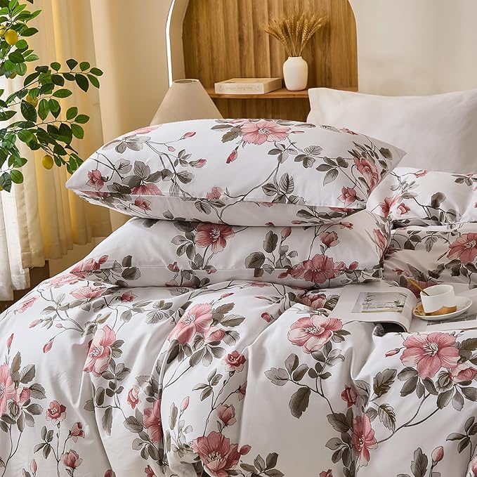 Bedding_Dreamer Floral Comforter Set 100% Cotton Comforter Sets Queen 3pcs Vintage Boho Floral Bedding Ultra Fluffy Soft Reversible Lightweight All Seasons Bedding Set Cottagecore Botanical Comforters