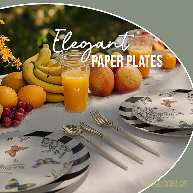 Trendables Floral Paper Plates 8.5 Inch & 10.5 Inch 40 Pcs Dinner Plate Set Fancy Disposable Plates for Party for 20 Guests 20 X 8 & 20 X 10 Large & Small Paper Plate Set for Parties Monarch