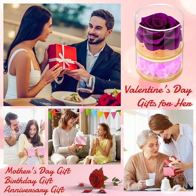 Birthday Gifts for Women,Christmas Women Gifts,Preserved Purple Rose with Lights, Preserved Flower Aromatherapy Rose Gifts for Women,Mom,Girlfriend,Wife Gifts for Christmas Valentines Day Birthday