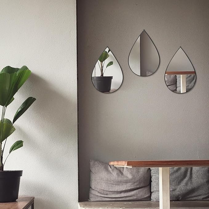 DECANIT Black Mirrors for Wall Decoration Teardrop Mirrors for Living Room Decor & Home Decor, Pack of 3