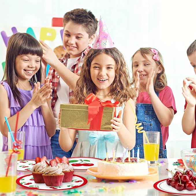 40Pcs Cherry Birthday Decorations Red and White Birthday Plates and Napkins Party Supplies Serve 20 Cherry Themed Party Decorations for Bridal Baby Shower Wedding Decor