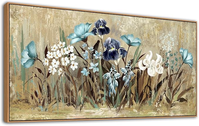 VEAEE Flowers Canvas Wall Art - Floral Canvas Pictures, Living Room Wall Decor, Wildflowers Botanical Canvas Prints Painting Abstract Artwork Bedroom Office Kitchen Home Decoration 29"x58"