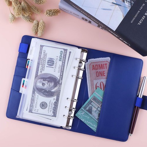 Antner A6 PU Leather Budget Binder - Refillable 6-Ring Notebook with Magnetic Closure | Navy Blue