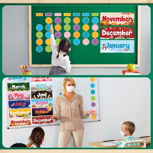 Geyee 52 Pcs Magnetic Holiday Monthly Headliners - 12 Month Headers & 31 Writable Accents