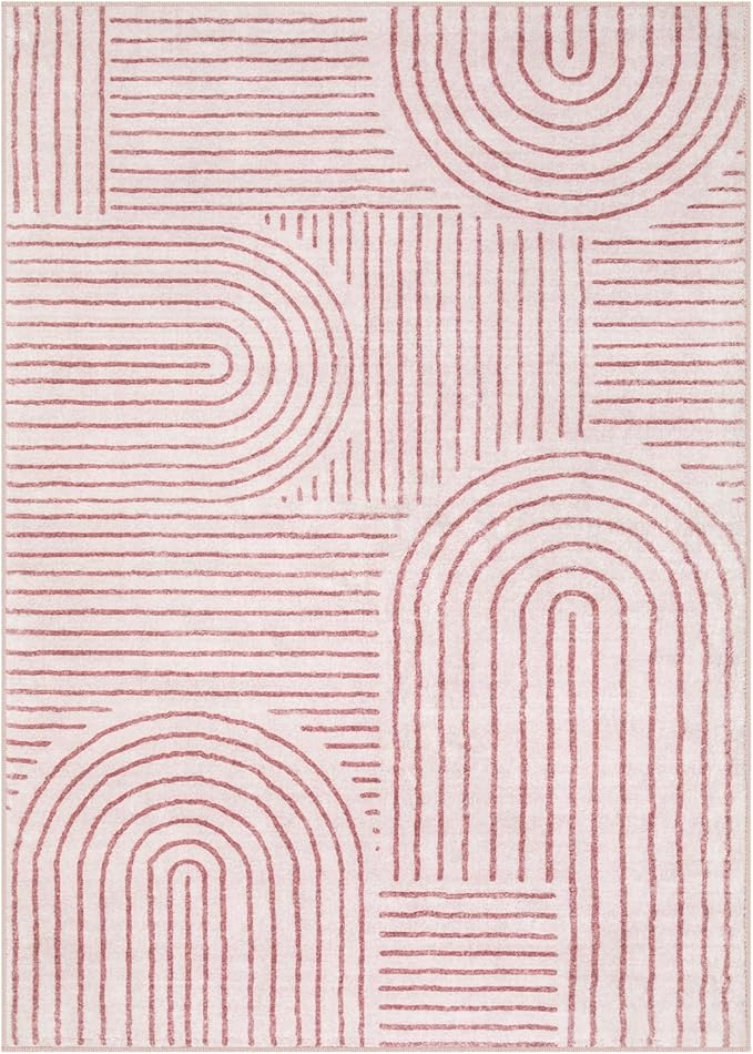 Lahome Abstract Washable Rugs 5x7, Soft Pink Rugs for Living Room Bedroom Girls, Ultra-Thin Non-Shedding Modern Throw Large Carpet for Dining Room Office Darrell(5'x7',Pink)