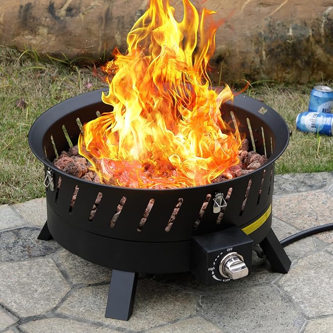 EcoNook 22 inch Portable Propane Fire Pits, Gas Fire Pit Bowl for Outside with Lid & Handle, Smokeless Gas Firebowl,Propane Firepit for Camping, Patio, Yard, Garden