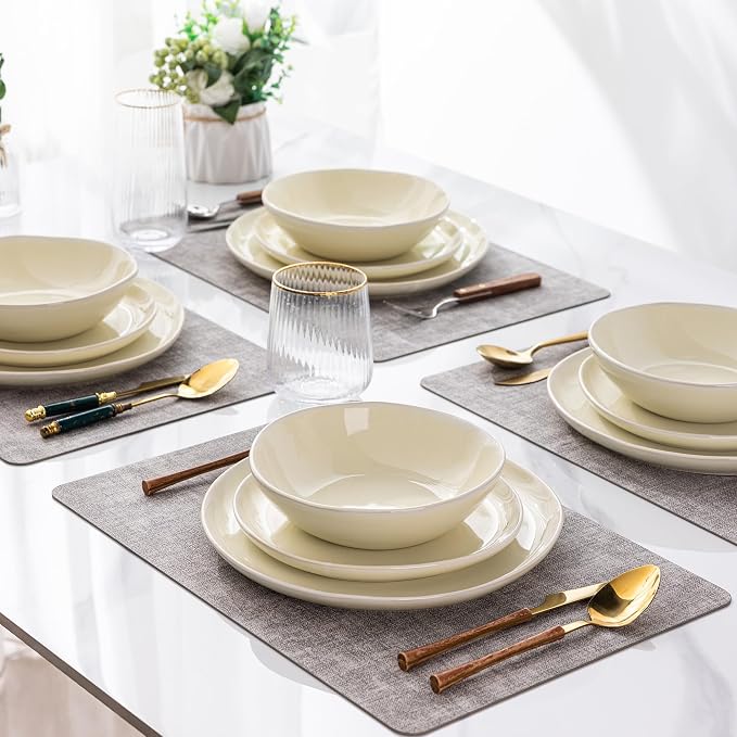 AmorArc Ceramic Dinnerware Sets,Handmade Reactive Glaze Stoneware Plates and Bowls Sets,Highly Scratch Resistant | Dishwasher & Microwave Safe Dishes Set,Service for 4 (12pc)