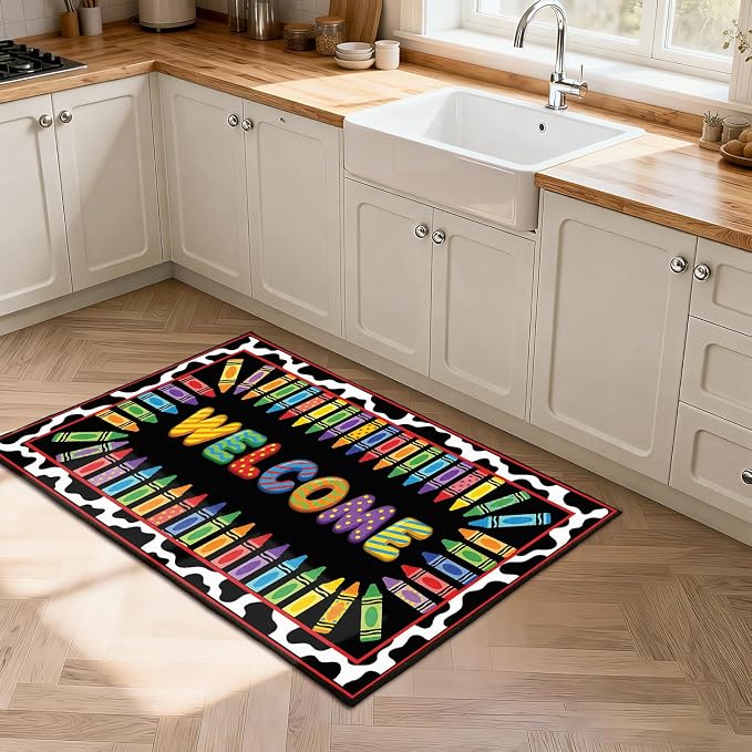 Welcome Crayon Area Rug 2'x3' Colorful Alphabet Rugs for Entryway Bedroom Living Room Nursery Playroom Classroom Home Decor Non-Slip Washable Carpet Kids Floor Mat