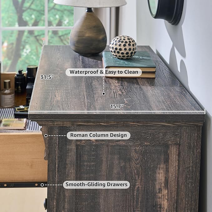 T4TREAM Farmhouse 5 Drawer Dresser for Bedroom, 47" Tall Wood Dresser with Ample Storage Space and Rustic Charm, Dark Rustic Oak