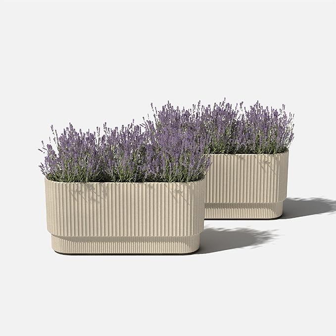 Veradek Demi Series Long Planter for Porch, Patio, Backyard | Durable Plastic-Stone Composite Material | Modern Décor for Shrubs, Flowers