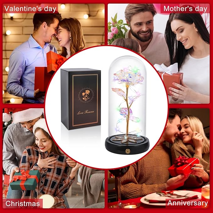 Beferr Birthday Gifts for Women Mom Rechargeable Galaxy Glass Roses Forever Preserved Flowers for Delivery Prime Smart Touch Light Up Rose in Dome Gift for Grandma Sister Wife Her Girlfriends Daughter