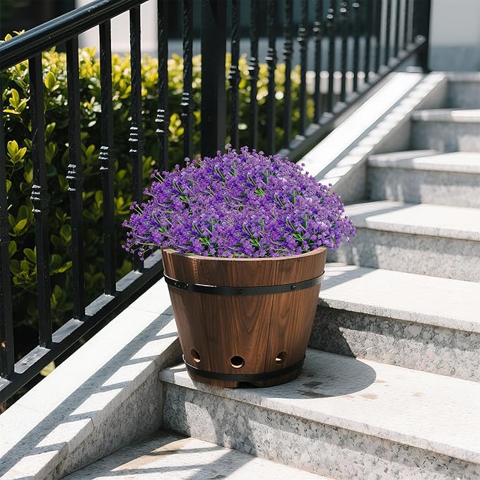 Artificial Flowers Outdoors, 12 Bundles No Fade Fake Flowers UV-Anti Easy to Clean Faux Greenery Plants Faux Plastic Plants Garden for Indoor Outdoor Home Garden Decoration, Purple